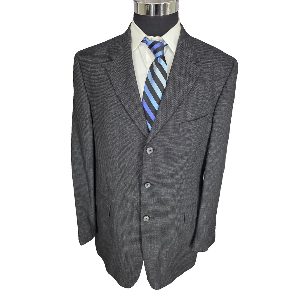 Murano Blazer Jacket Mens 44R Black Sports Coat 3 Buttons 100% Rayon Italy